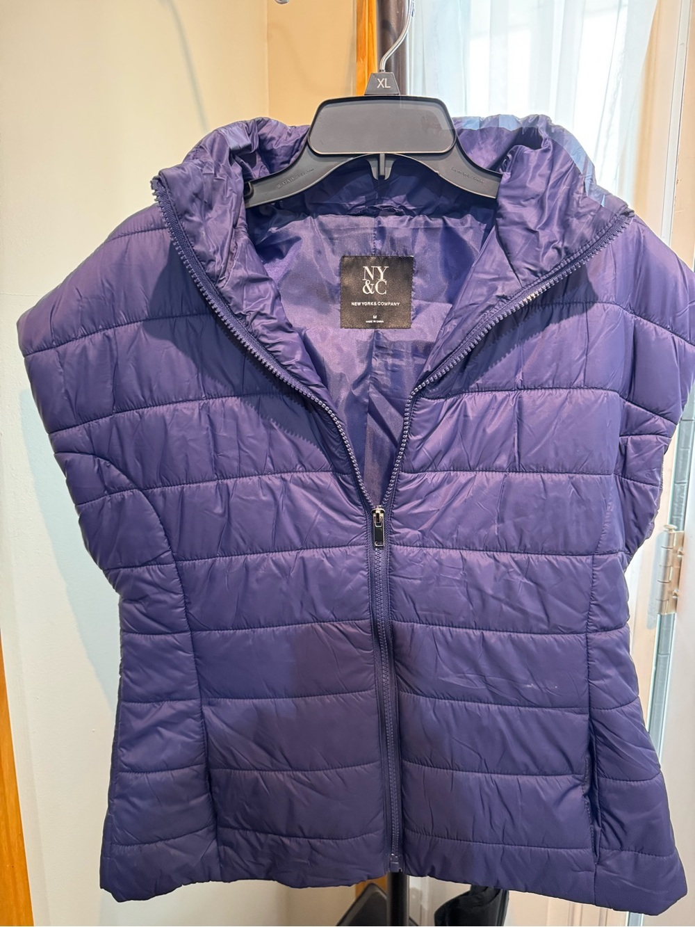 New York & Company Purple Quilted Hooded Vest